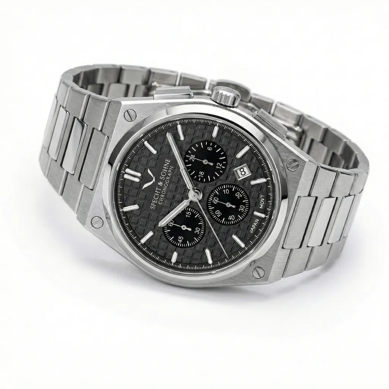 Relógio cronógrafo masculino PRX Powermatic Black com movimento Seiko VK63 Meca-Quartz e subdials de cronometragem
